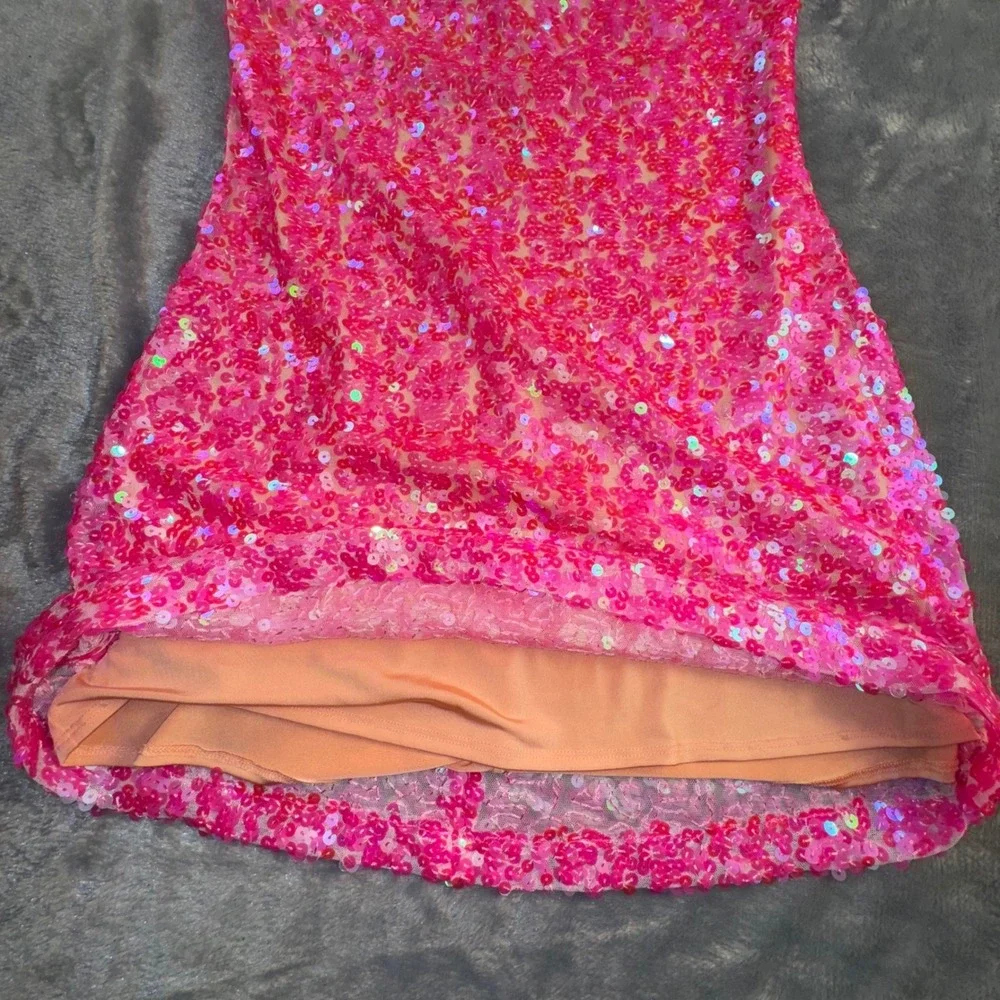 Show Me Your Mumu Sequin Mini On My Way Dress Small Hot Pink Strapless Hoco - Picture 8 of 16